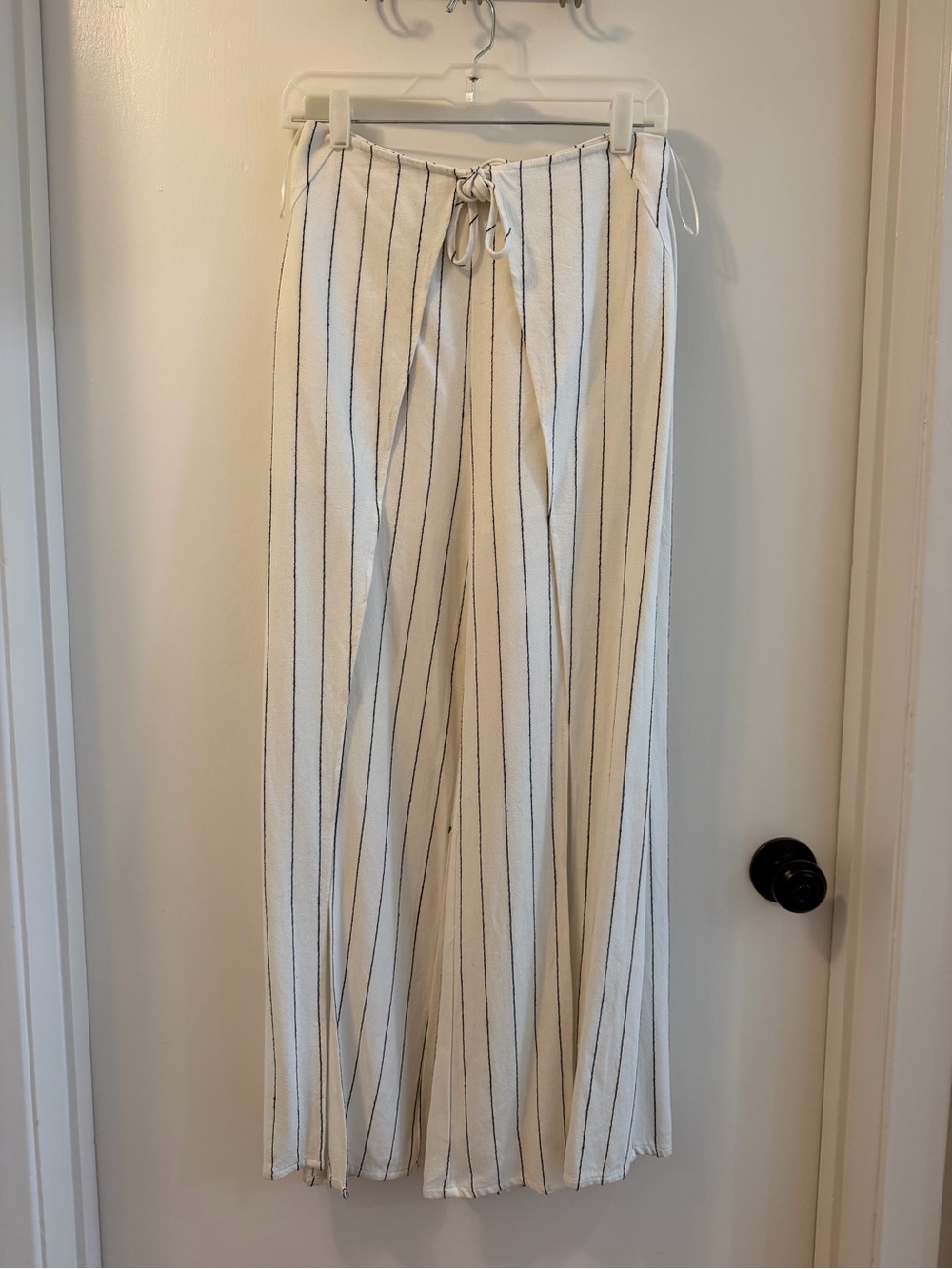 White Vertical Stripe Wide Leg Pants